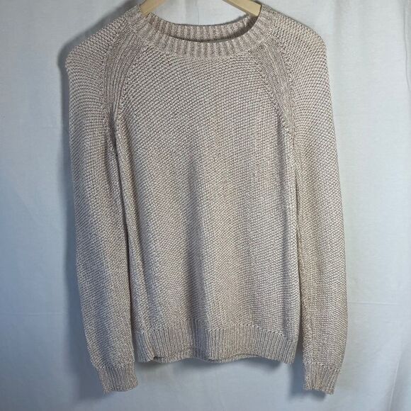 Maje Cream Cable Knit Metallic Thread Crew Neck Sweater Sz S - Picture 1 of 8